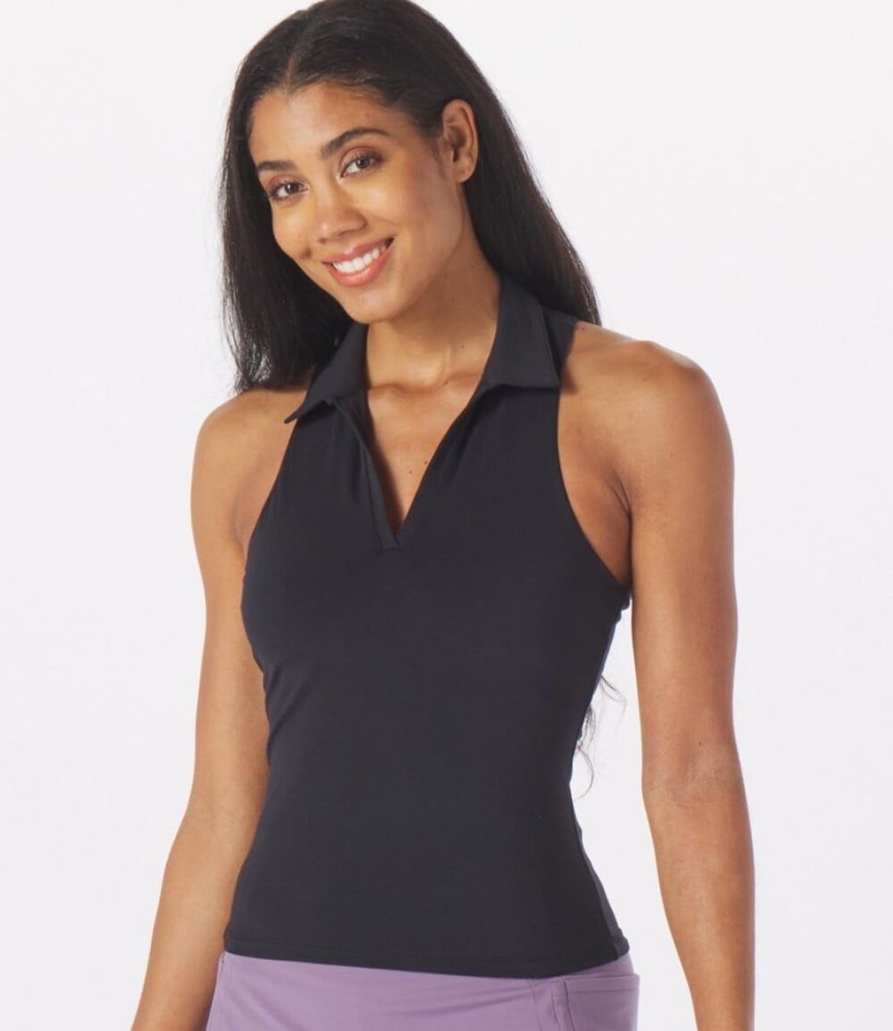 NWOT Glyder Ace Polo Black Razor Back Tank Top Built in Bra XL